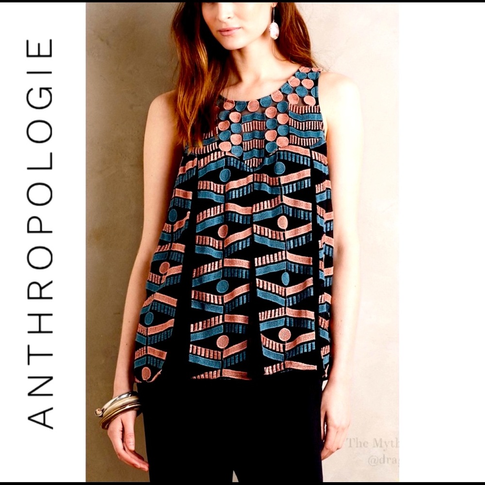 Anthropologie Kalila Embroidered Tank